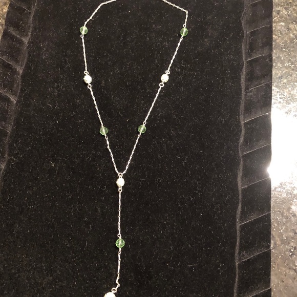Green and silver crystal ball Y-necklace - Picture 2 of 4